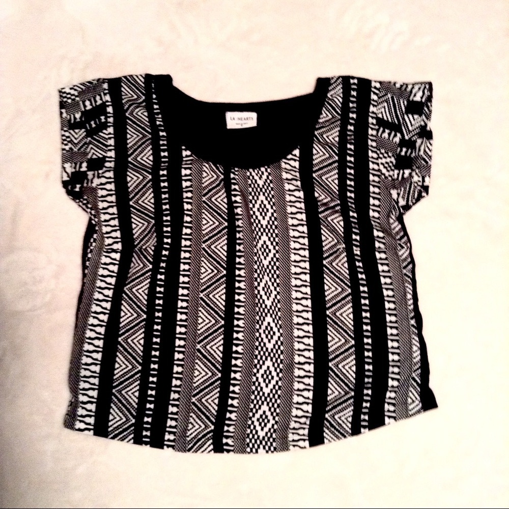 LA Hearts Black/White Abstract Print Top